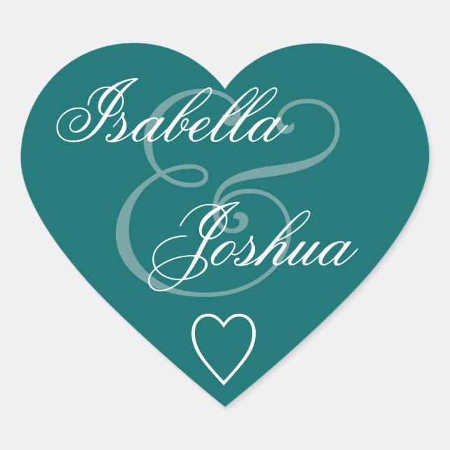 Aquamariner Umschlag Aufkleber Hochzeitsherz V15 (Vorderseite)