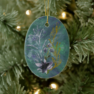 Aquamariner und blauer Winter Botanische Fantasie- Keramik Ornament