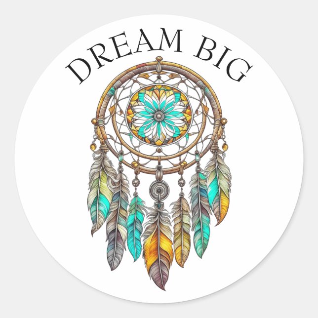 Aquamariner und braune Dreamcatcher | Traum Big Runder Aufkleber (Vorderseite)