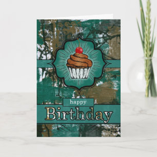 Aquamariner und brauner Urban Graffiti Cupcake Geb Karte