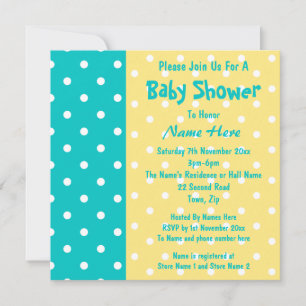 Aquamariner und gelber Polka-Dot, Babydusche Einladung