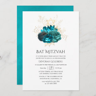Aquamariner und goldener Bat Mitzvah Einladung
