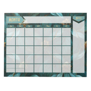 Aquamariner und goldener Blumenkalender Notizblock