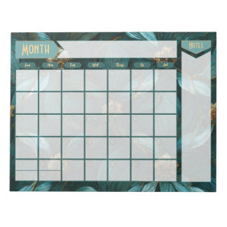 Aquamariner und goldener Blumenkalender Notizblock