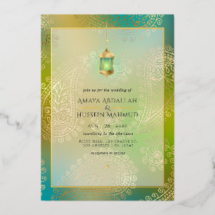 Aquamariner und goldener Foil Arabian Wedding Foil Folieneinladung