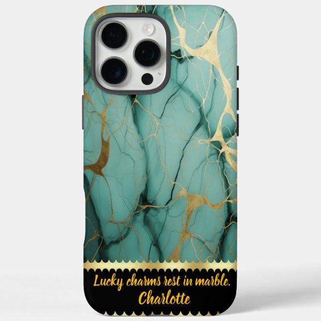 Aquamariner und goldfarbener Marmor mit komplizier Case-Mate iPhone Hülle (Rückseite)