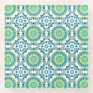 Aquamariner und grüner Boho-Stil Glasuntersetzer