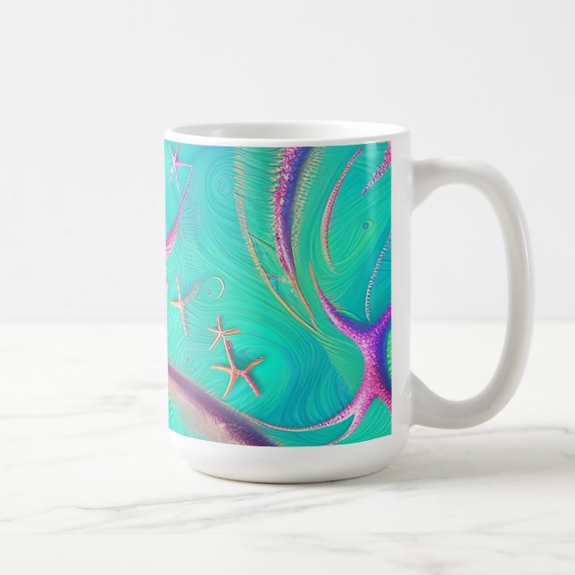 Aquamariner und Lila Starfish Beachy Kaffeetasse (Rechts)