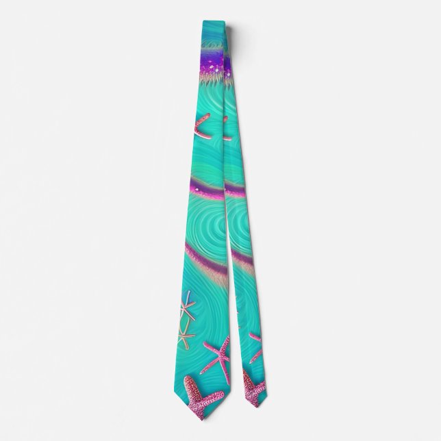 Aquamariner und Lila Starfish Beachy Krawatte (Vorderseite)