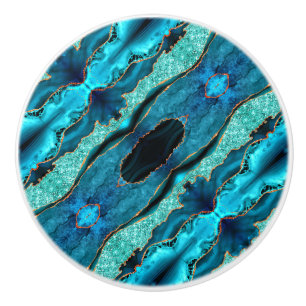 Aquamariner und Navy Blue-Gold-Marmor-Keramik Keramikknauf