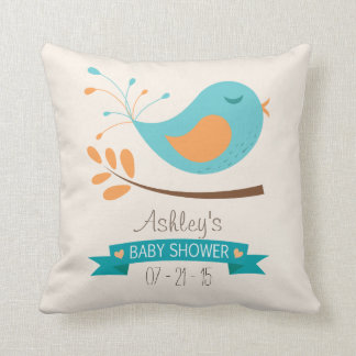 Aquamariner und orangefarbener Vogel auf ZweigBaby Kissen