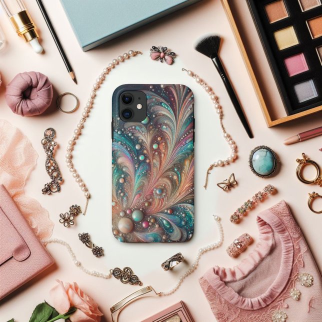 Aquamariner und pfirsichfarbener Glitzer Case-Mate iPhone Hülle (Von Creator hochgeladen)