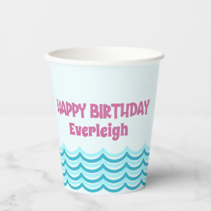 Aquamariner und rosa Baden Geburtstagsparty Cup Pappbecher