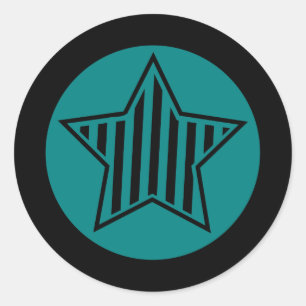 Aquamariner und schwarzer Star-Round-Aufkleber Runder Aufkleber