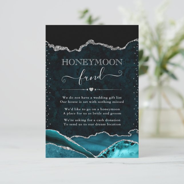 Aquamariner und silber Agate Wedding Honeymoon Fun Begleitkarte (Stehend Vorderseite)
