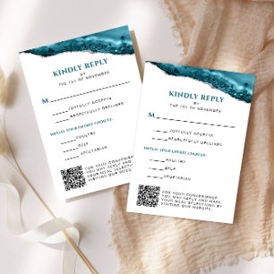 Aquamariner und silberer Agate Bat Mitzvah QR Code RSVP Karte