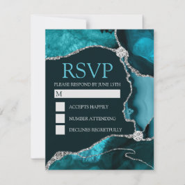 Aquamariner und Silberner Glitzer Agate Geburtstag RSVP Karte