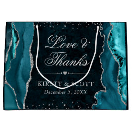 Aquamariner und Silberner Glitzer Agate Wedding Große Geschenktüte