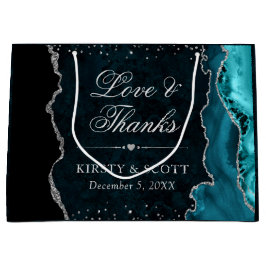 Aquamariner und Silberner Glitzer Agate Wedding Große Geschenktüte