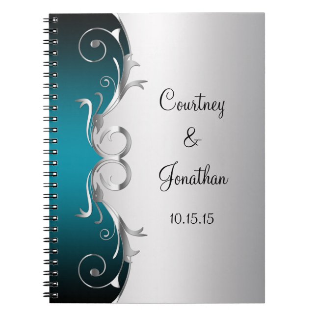 Aquamariner und verzierter silberner Wirbel, der Notizblock (Vorderseite)