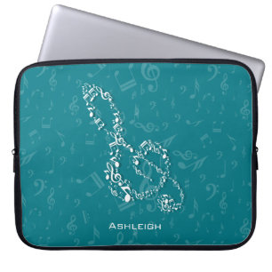 Aquamariner und weißer dreifacher Clef-Musiknoten Laptopschutzhülle