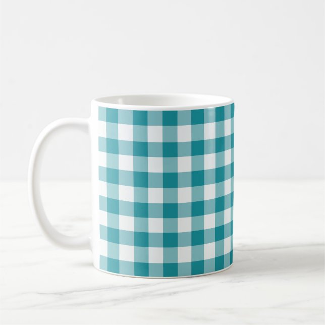 Aquamariner und weißer Gingham überprüftes Muster Tasse (Links)