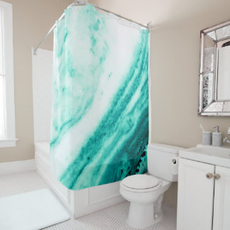 Aquamariner und weißer Marmor Duschvorhang