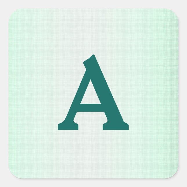 Aquamariner und weißer Personalisierter Monogramm- Quadratischer Aufkleber (Vorderseite)