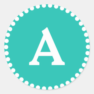 Aquamariner und weißer Personalisierter Monogramm- Runder Aufkleber