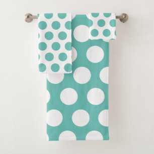 Aquamariner und weißer Reverse Polka Dot Badhandtuch Set