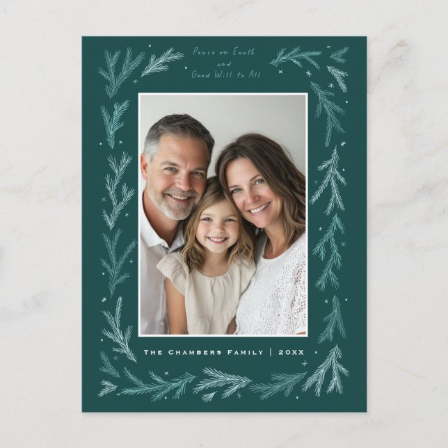 Aquamariner und weißer Weltfrieden und guter Wille Feiertagspostkarte (Vorderseite)