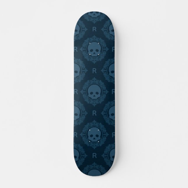 Aquamariner Viktorianischer Gothic-Schädel und Mon Skateboard (Vorne)