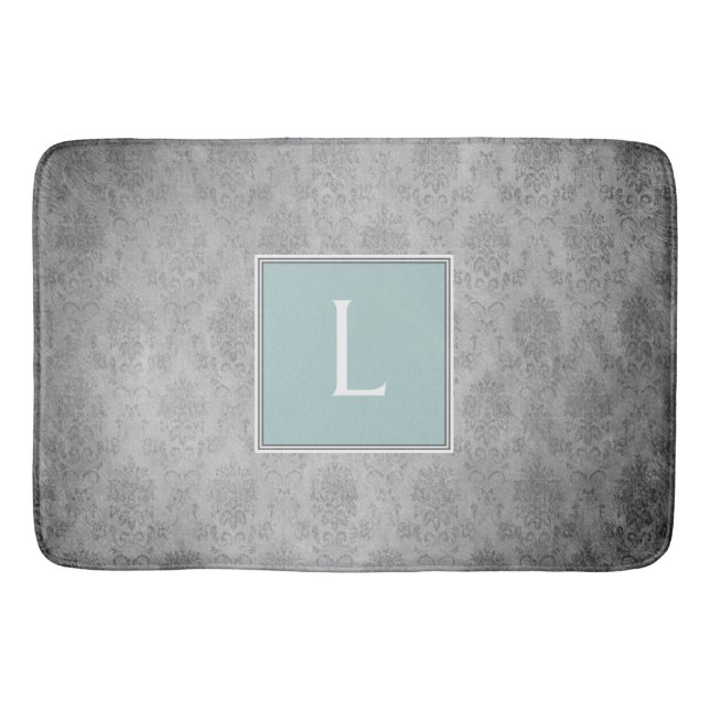 Aquamariner Vintager Damask Monogramm Bath Mat Badematte (Vorderseite)