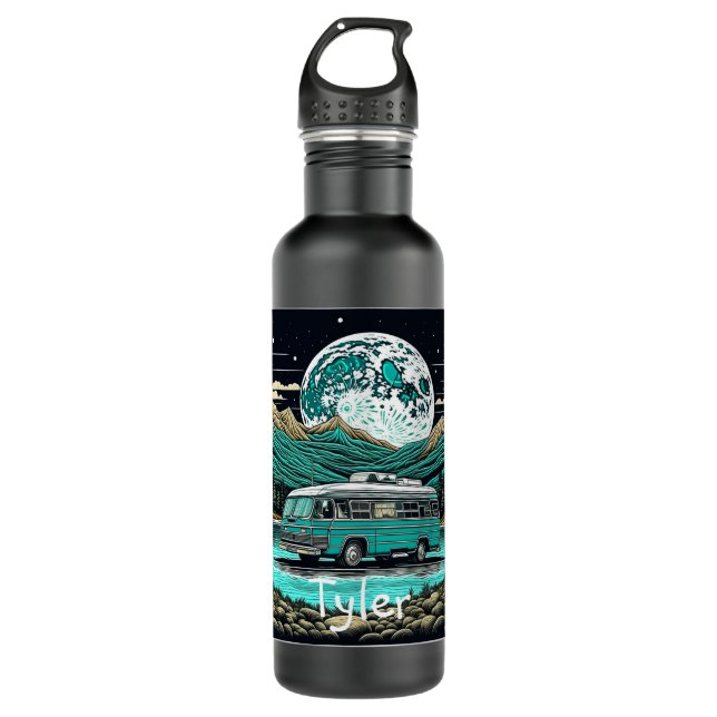 Aquamariner Vintager RV Camper im Berg Retro Edelstahlflasche (Vorderseite)