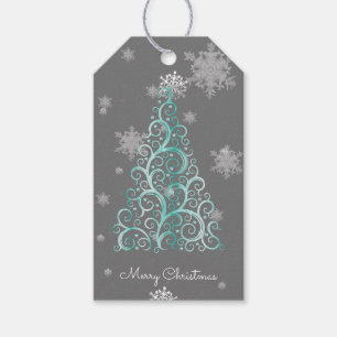 Aquamariner Weihnachtsbaum und Schneeflocken Geschenkanhänger