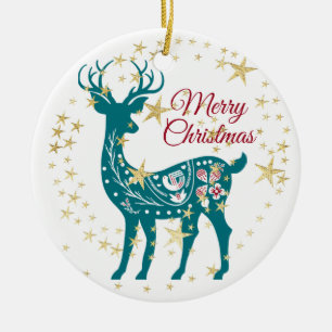 Aquamariner Weihnachtsmann Rentier Keramik Ornament