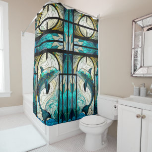 Aquamariner weißer Dolphin-Look aus festem Glas Duschvorhang
