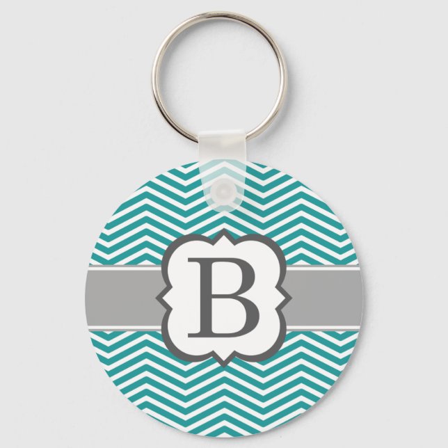 Aquamariner weißer Monogramm Buchstabe B Zickzack Schlüsselanhänger (Vorderseite)