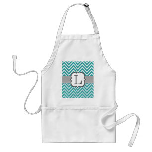 Aquamariner weißer Monogramm-Buchstabe L Zickzack Schürze