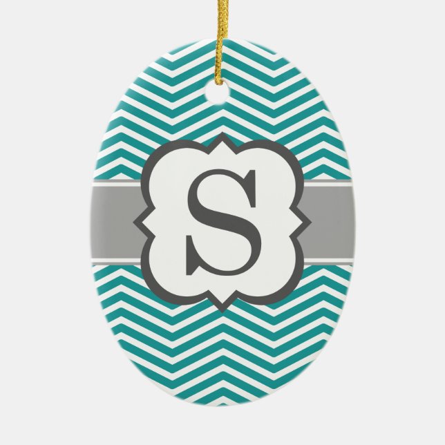 Aquamariner weißer Monogramm-Buchstabe S Zickzack Keramikornament (Vorne)