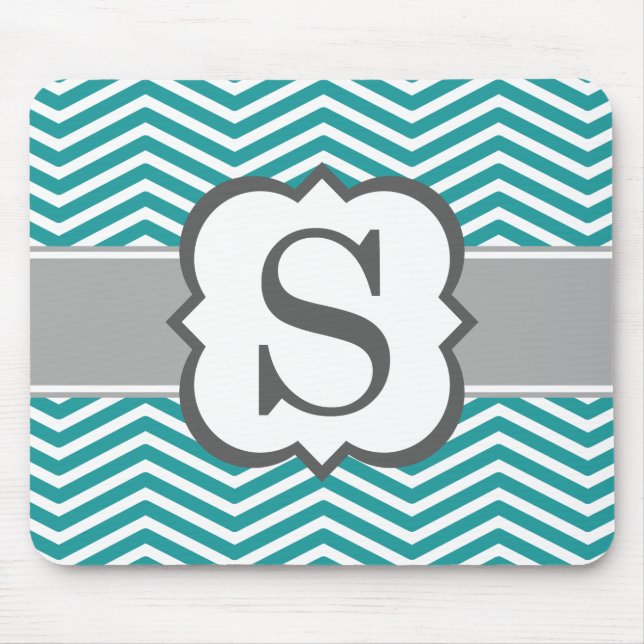 Aquamariner weißer Monogramm-Buchstabe S Zickzack Mousepad (Vorne)