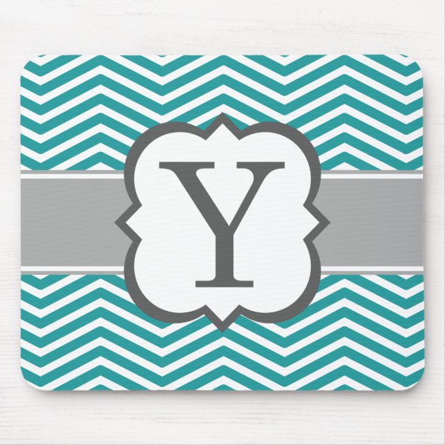 Aquamariner weißer Monogramm-Buchstabe Y Zickzack Mousepad (Vorne)