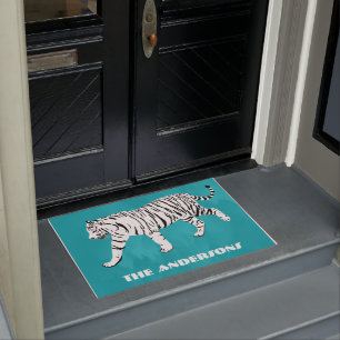 Aquamariner weißer Tiger, türkisblau Personalisier Fußmatte