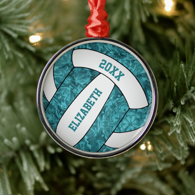 aquamariner, weißer Volleyballgürtel Ornament Aus Metall (Baum)