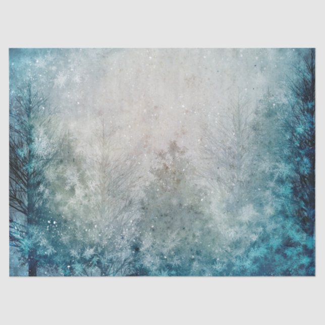 Aquamariner Winter Pine Tree Forest Decoupage Seidenpapier (Vorderseite)