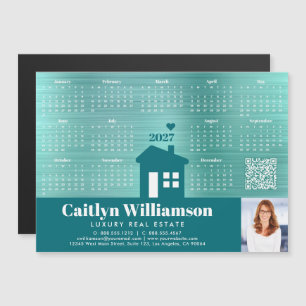 Aquamarines 2026 Calendar Realtor Foto QR Code Mag Magnetkarte