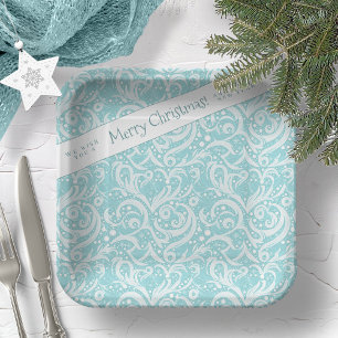 Aquamarines Abstraktes Schneeflockenmuster#10 ID10 Pappteller