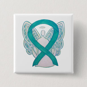 Aquamarines Angel-Bewusstsein Ribbon Art Custom La Button