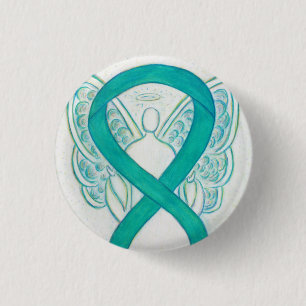 Aquamarines Angel-Bewusstsein Ribbon Art Custom La Button