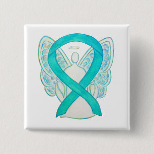 Aquamarines Angel-Bewusstsein Ribbon Art Custom La Button